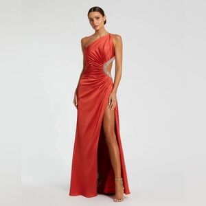 MAC DUGGAL Red Jewel Embellished Side Cut Out A Line Gown in Red 8